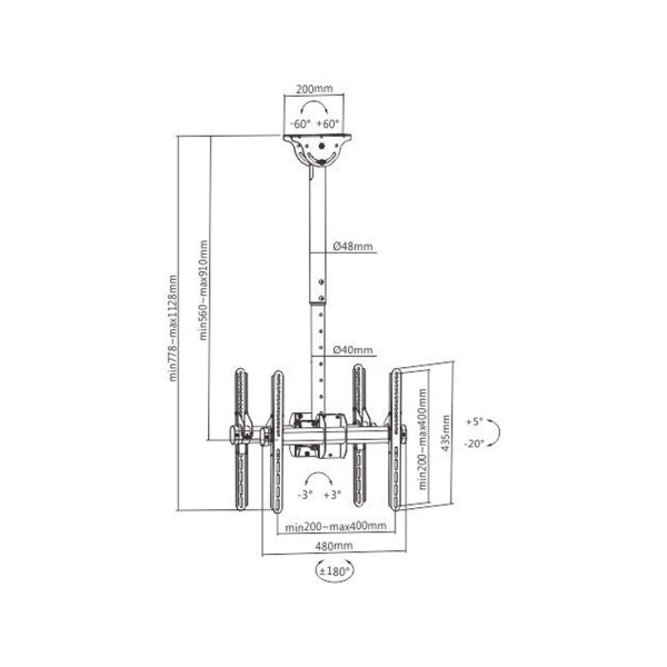Кронштейн потолочный Brateck PLB-CE944-01SD для 2-х ТВ и мониторов, 32