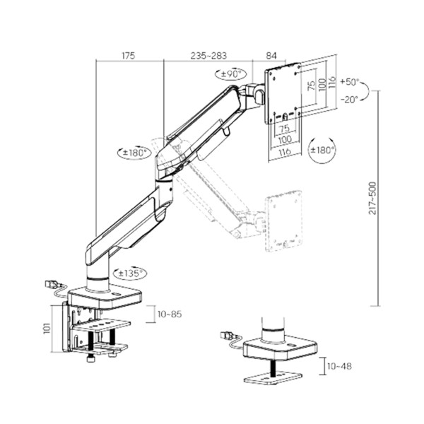 Настольный кронштейн с газлифтом XG MGG-1749 white для 1 монитора (17