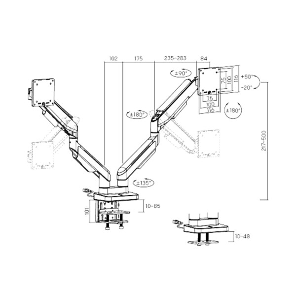Настольный кронштейн с газлифтом XG MGG-1735D white для 2-х мониторов (17