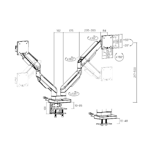 Настольный кронштейн с газлифтом XG MGG-1735D grey для 2-х мониторов (17