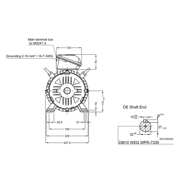 Асинхронный электродвигатель WEG 17886610 WGOST-112M 5.5 кВт 4P B3T 220/380 В 50 Гц