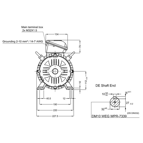 Асинхронный электродвигатель WEG 17376515 WGOST-L112M 7.5 кВт 2P B3T 220/380 В 50 Гц