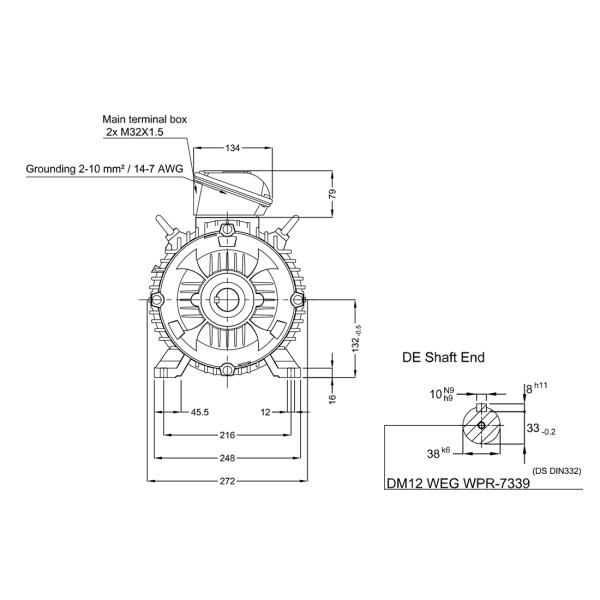 Асинхронный электродвигатель WEG 17725617 WGOST-132S 7.5 кВт 4 Пол B3T 220/380 В 50 Гц